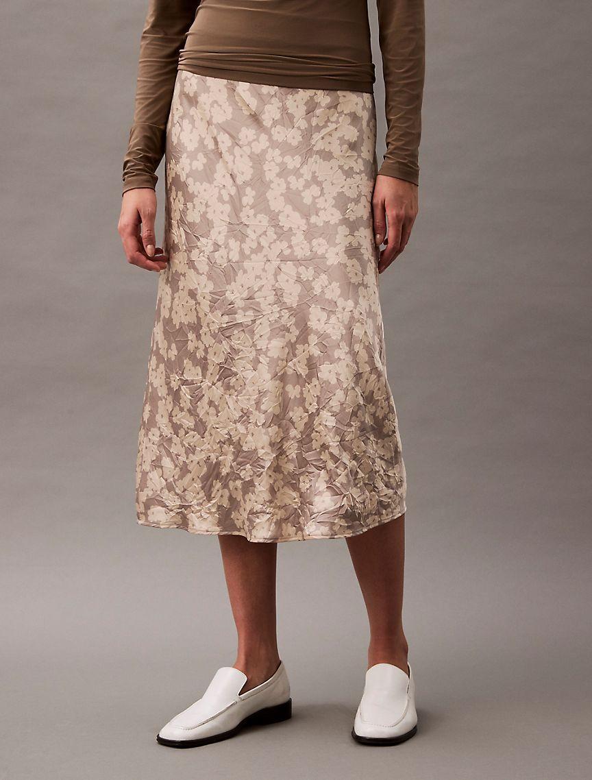 Crushed Satin Print Midi Skirt Product Image