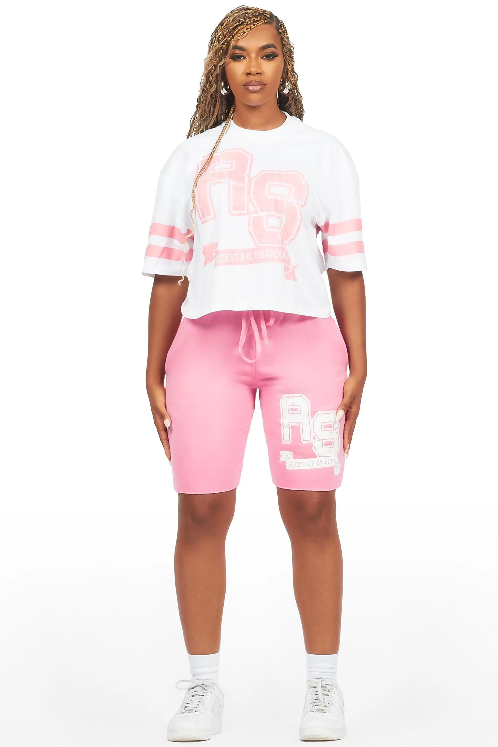 Tenita White/Pink T-Shirt Short Set Female Product Image