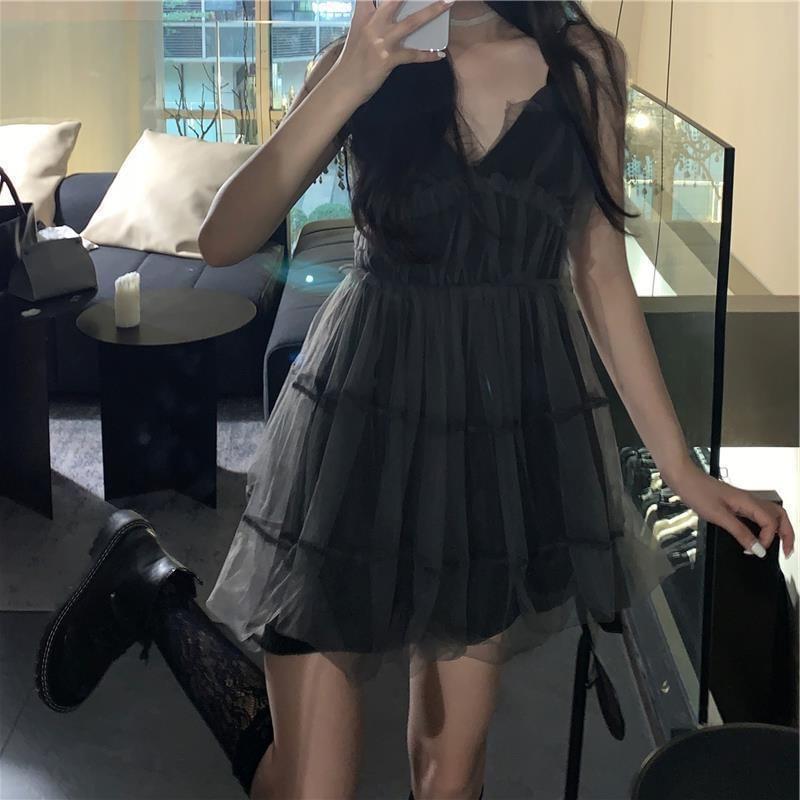 Sleeveless V-Neck Mesh Mini A-Line Dress Product Image
