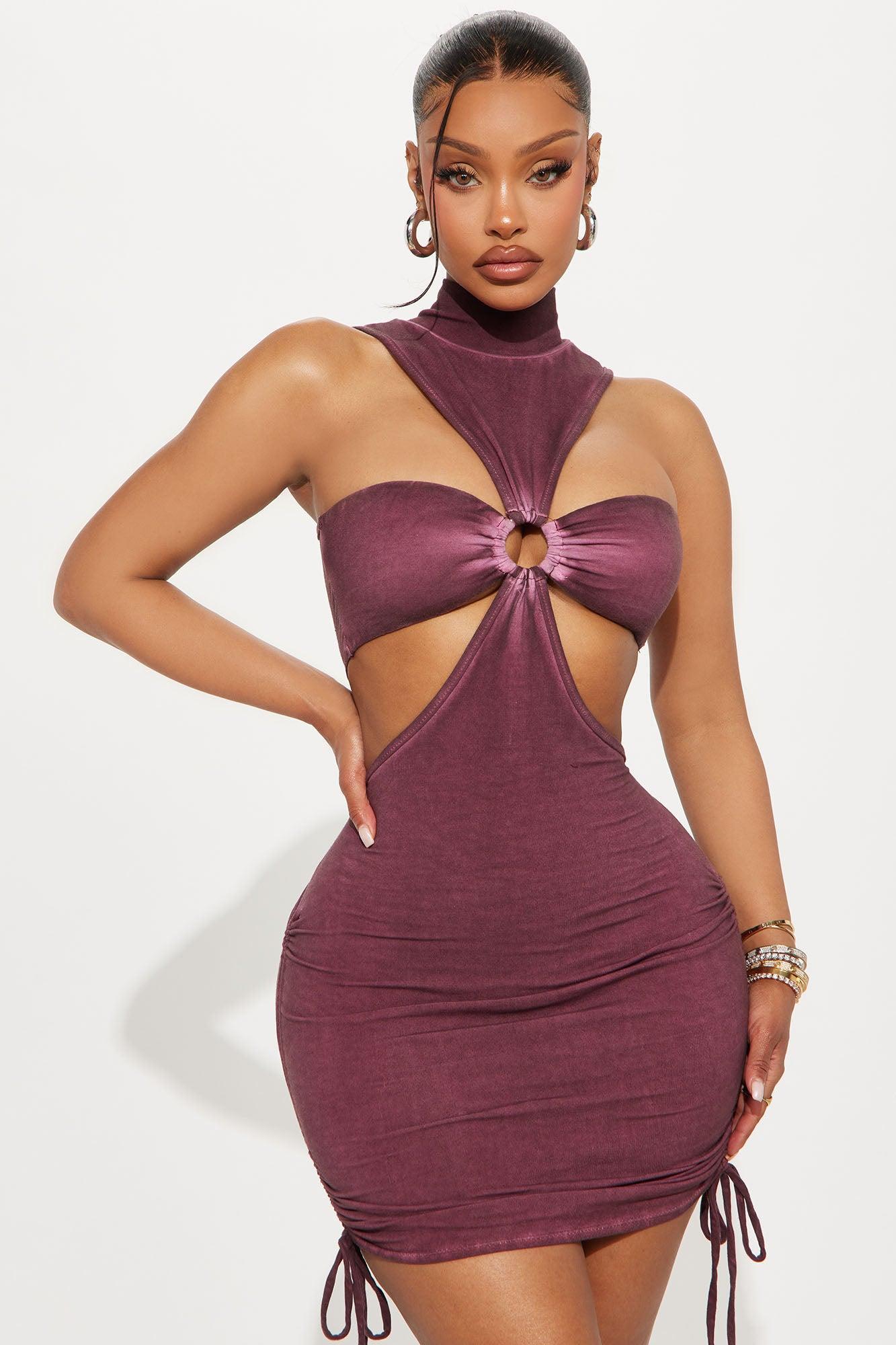 Caught Up Washed Micro Mini Dress - Burgundy Female Product Image