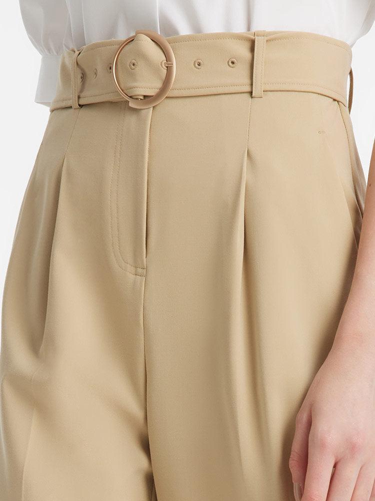 High-Waisted Ruched Tapered Women Pants With Belt Product Image