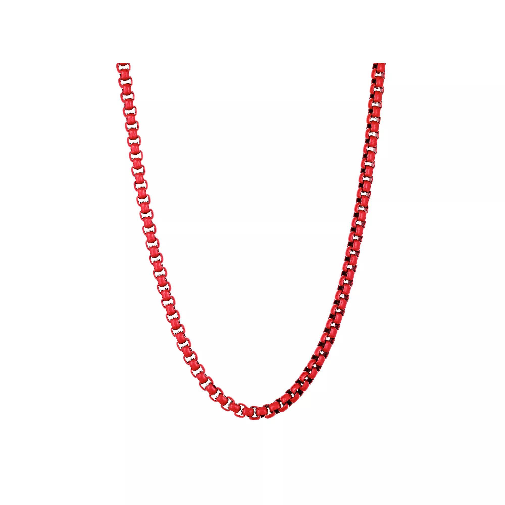 Men's LYNX Red Acrylic Coated Stainless Steel Box Chain Necklace, Size: 22" Product Image