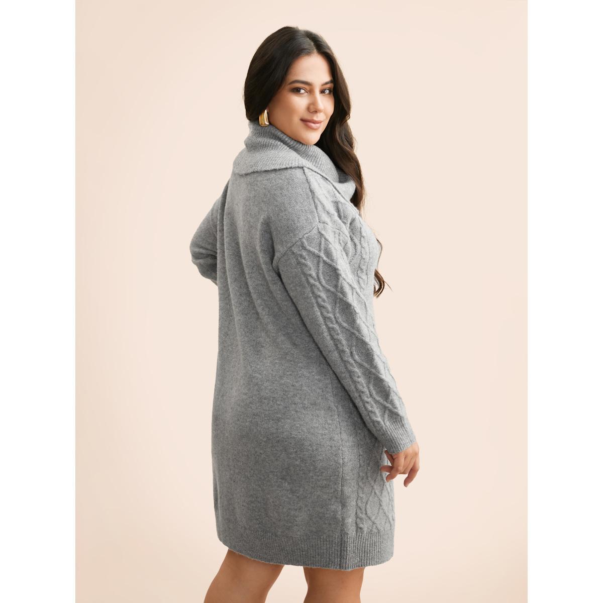 Plus Size Airy Cozy Cable Knit Wool Sweater Dress DimGray Women Casual Loose Long Sleeve Everyday Sweater Dresses BloomChic 12/L Product Image