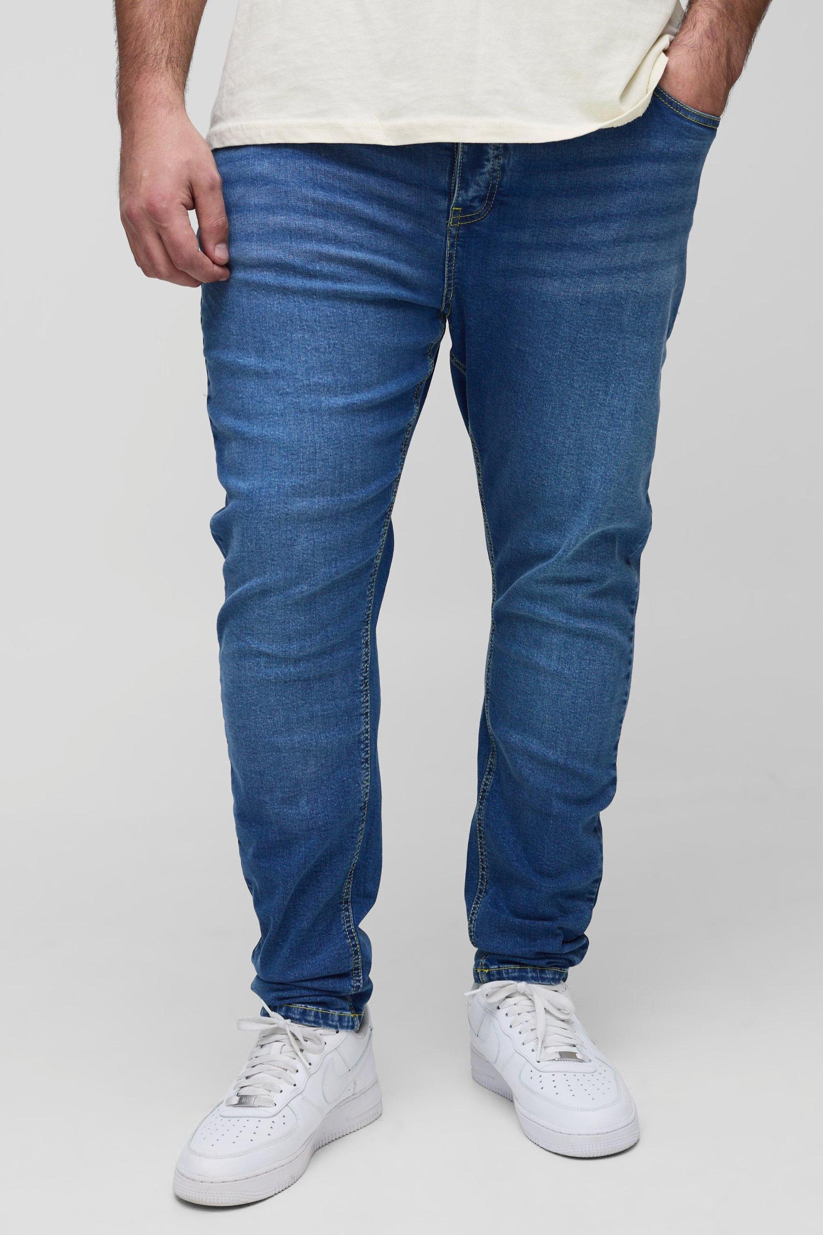 Plus Stretch Skinny Contrast Stitch Jeans | boohooMAN USA Product Image