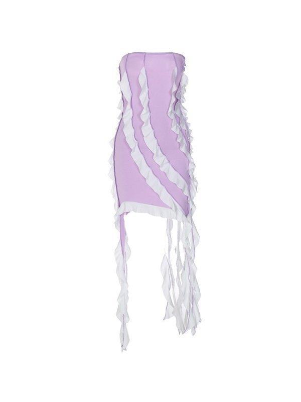 Patchwork Frill Trim Bandeau Mini Dress Product Image