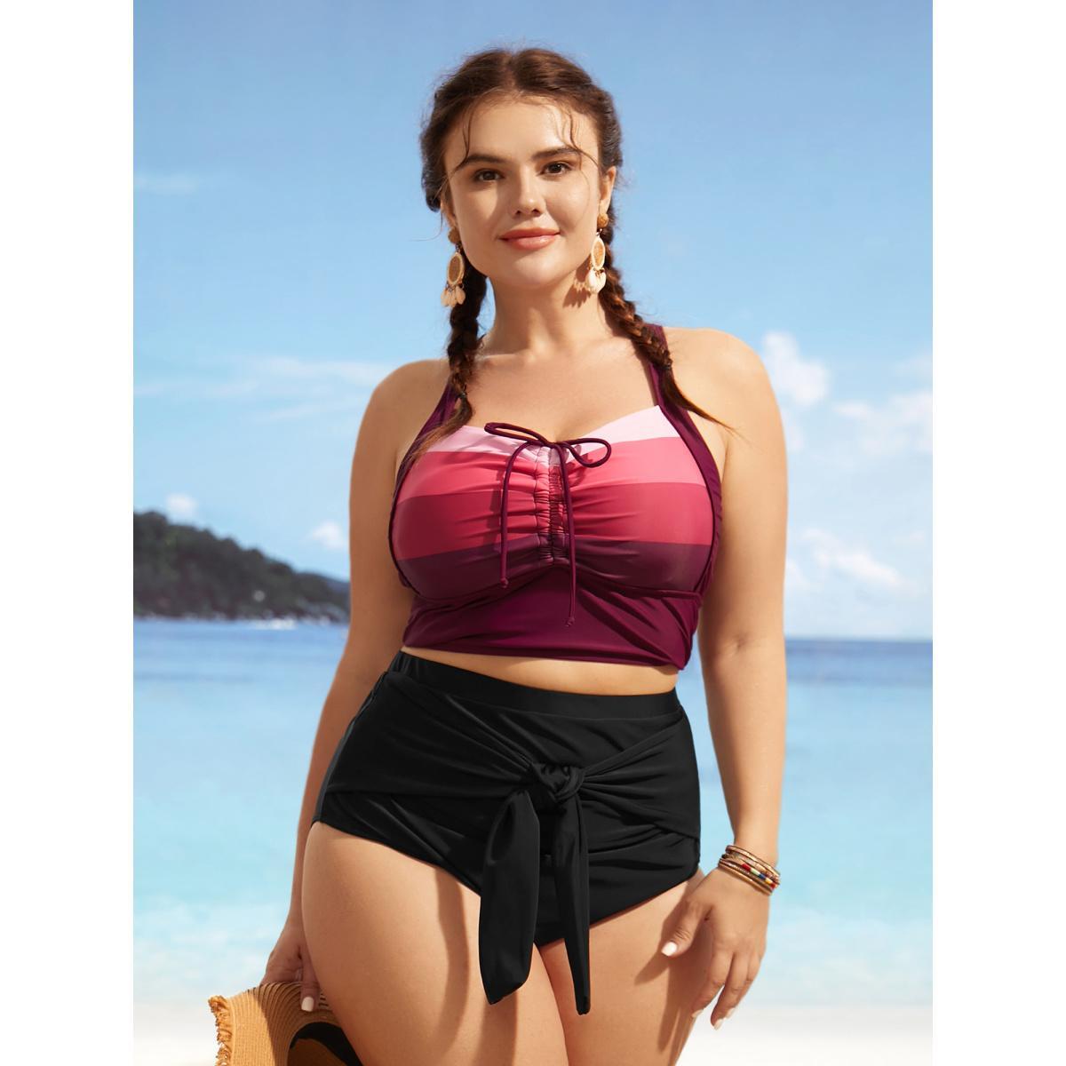 Plus Size High Rise Tie Knot Gathered Swim Bottom Women's Swimwear Black Beach Tie knot High stretch Skinny High Rise Curve Swim Bottoms BloomChic 22-24/3X Product Image