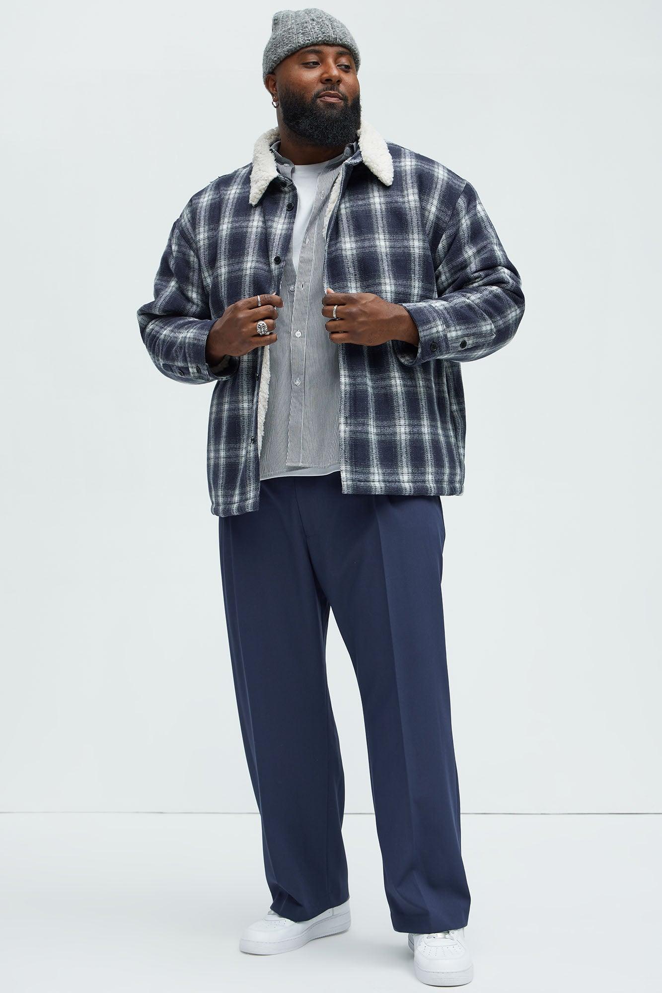 Sherpa Flannel Shacket - Blue/combo Product Image
