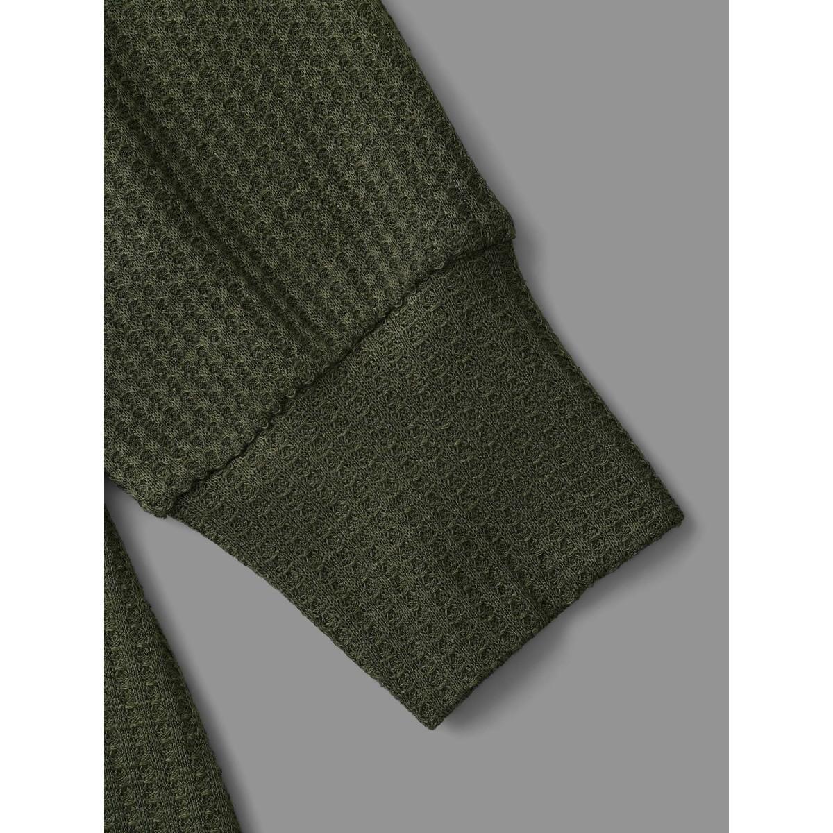 Plus Size Waffle Knit Turtleneck Drawstring T-shirt ArmyGreen Women Casual Texture Ruffled collar Everyday T-shirts BloomChic 30/6X Product Image