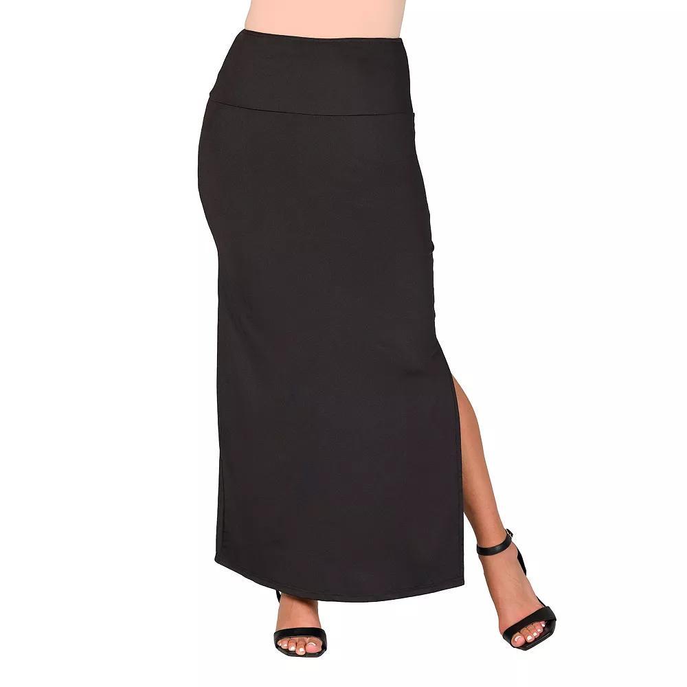 Women's 24Seven Comfort Apparel Versatile Side Slit Elastic Waist Maxi Skirt, Size: Medium, Blue Product Image