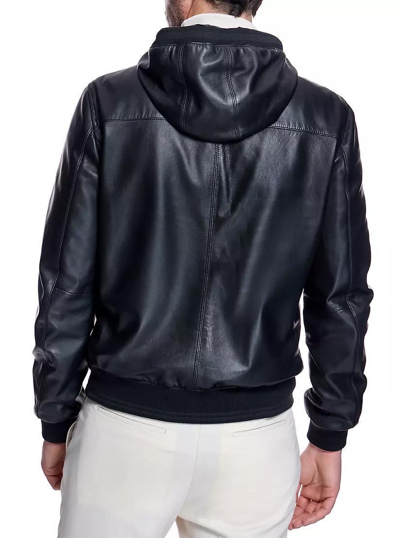 Slim Hooded Leather Bomber Jacket Product Image