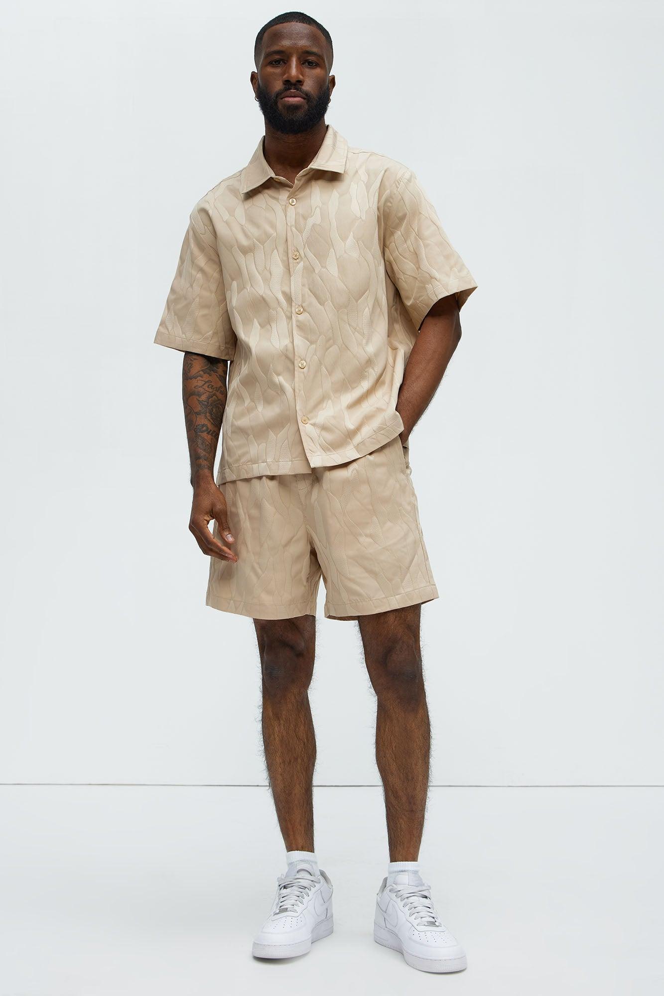 Paving Stone Jacquard Closed Collar Shirt - Tan Product Image