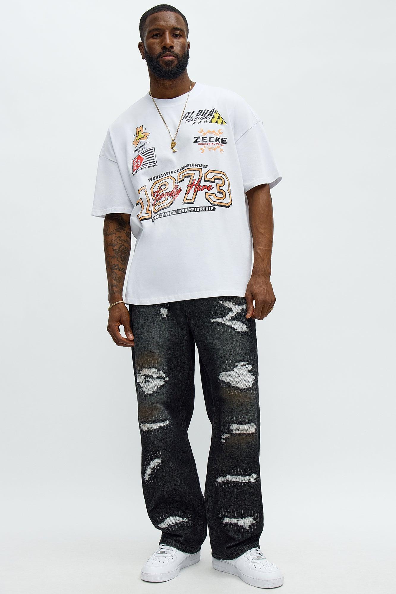 Baggy Vandal Stitch Distressed Jeans - Black Wash Male Product Image