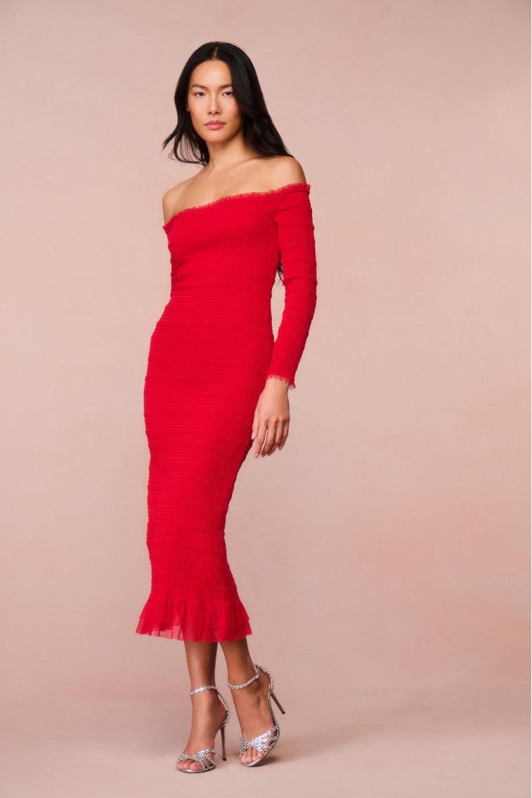 Avelle Smocked Tulle Midi Dress Product Image