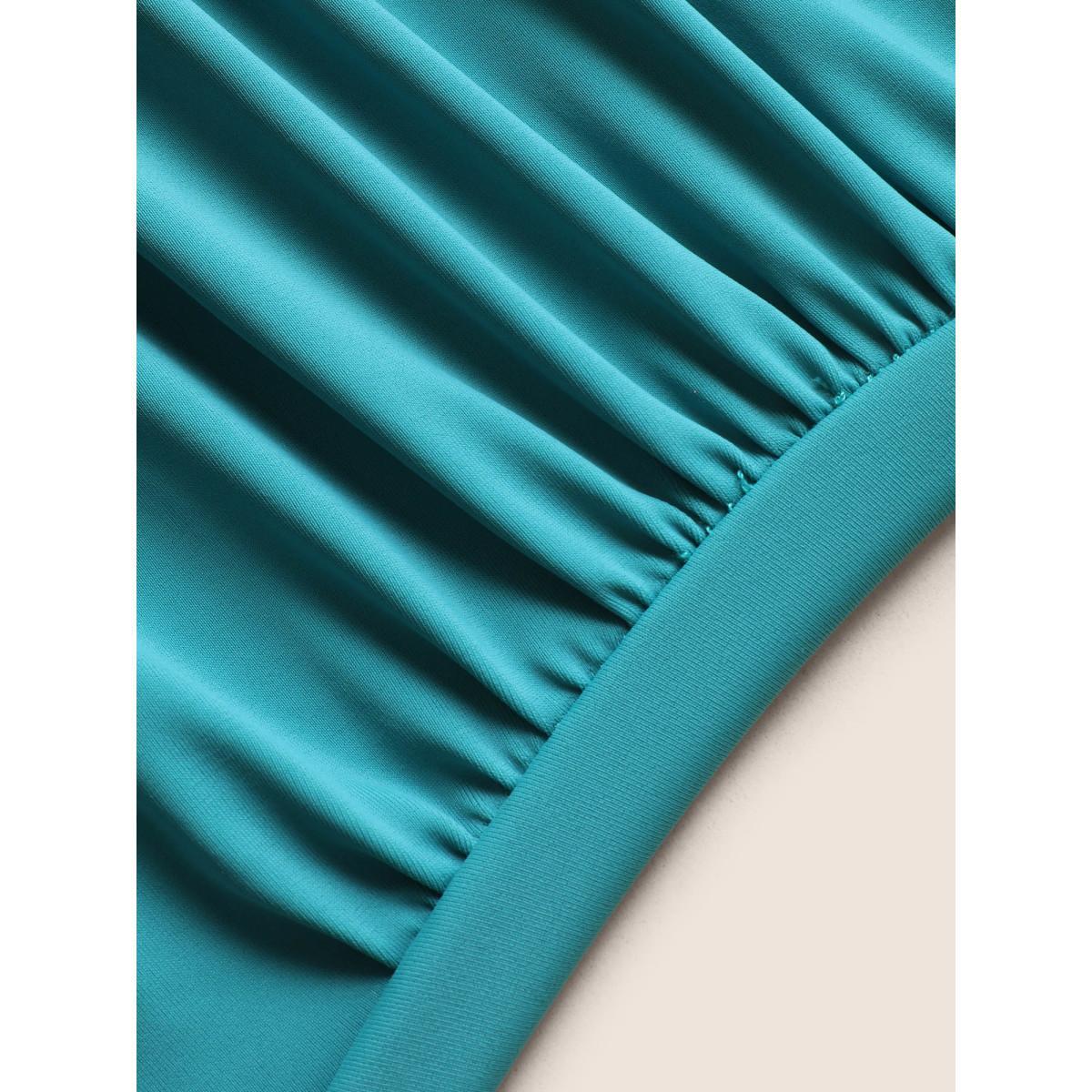 Plus Size Off Shoulder Ruffle Trim One Piece Swimsuit Women's Swimwear Teal Beach Gathered Curve Bathing Suits High stretch One Pieces BloomChic 14-16/1X Product Image
