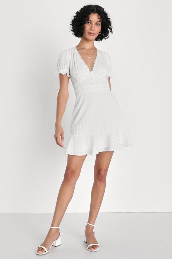 Vibing in Venice White Ruffled Puff Sleeve Mini Dress Product Image
