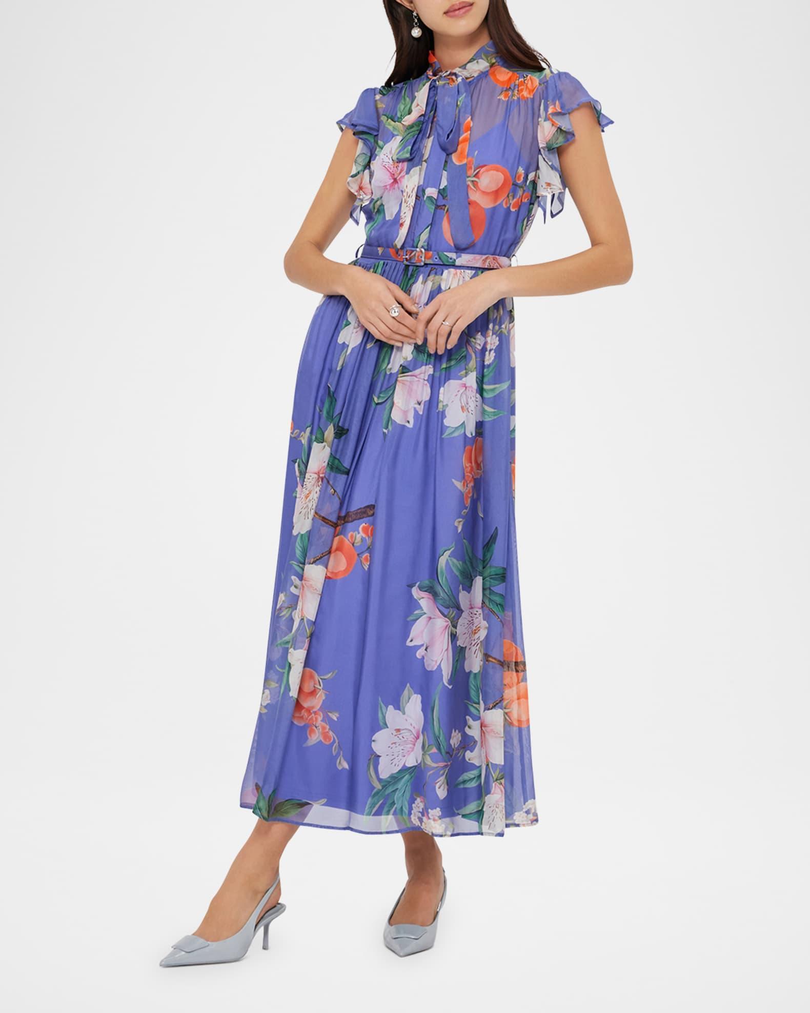 Grace Pleated Flutter-Sleeve Midi Dress Product Image