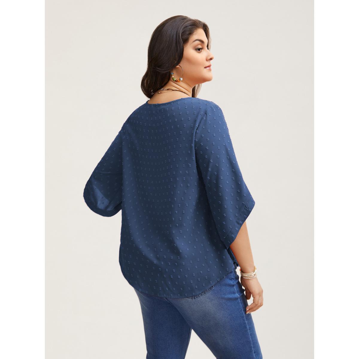Plus Size Deepred Textured Round Neck Bell Sleeve Blouse Women Elegant Elbow-length sleeve Round Neck Everyday Blouses BloomChic 14-16/1X Product Image