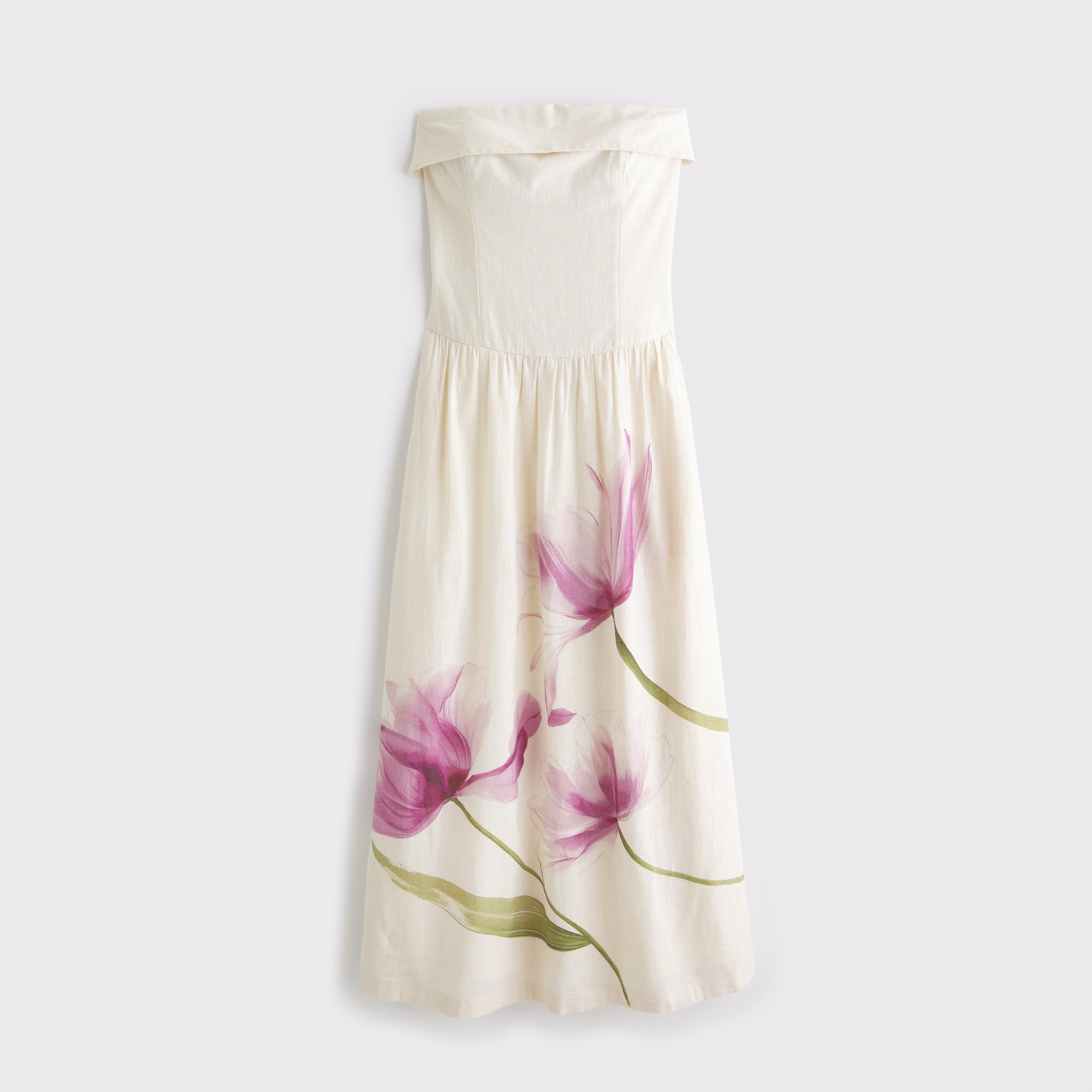 Strapless Drop-Waist Linen-Blend Maxi Dress Product Image