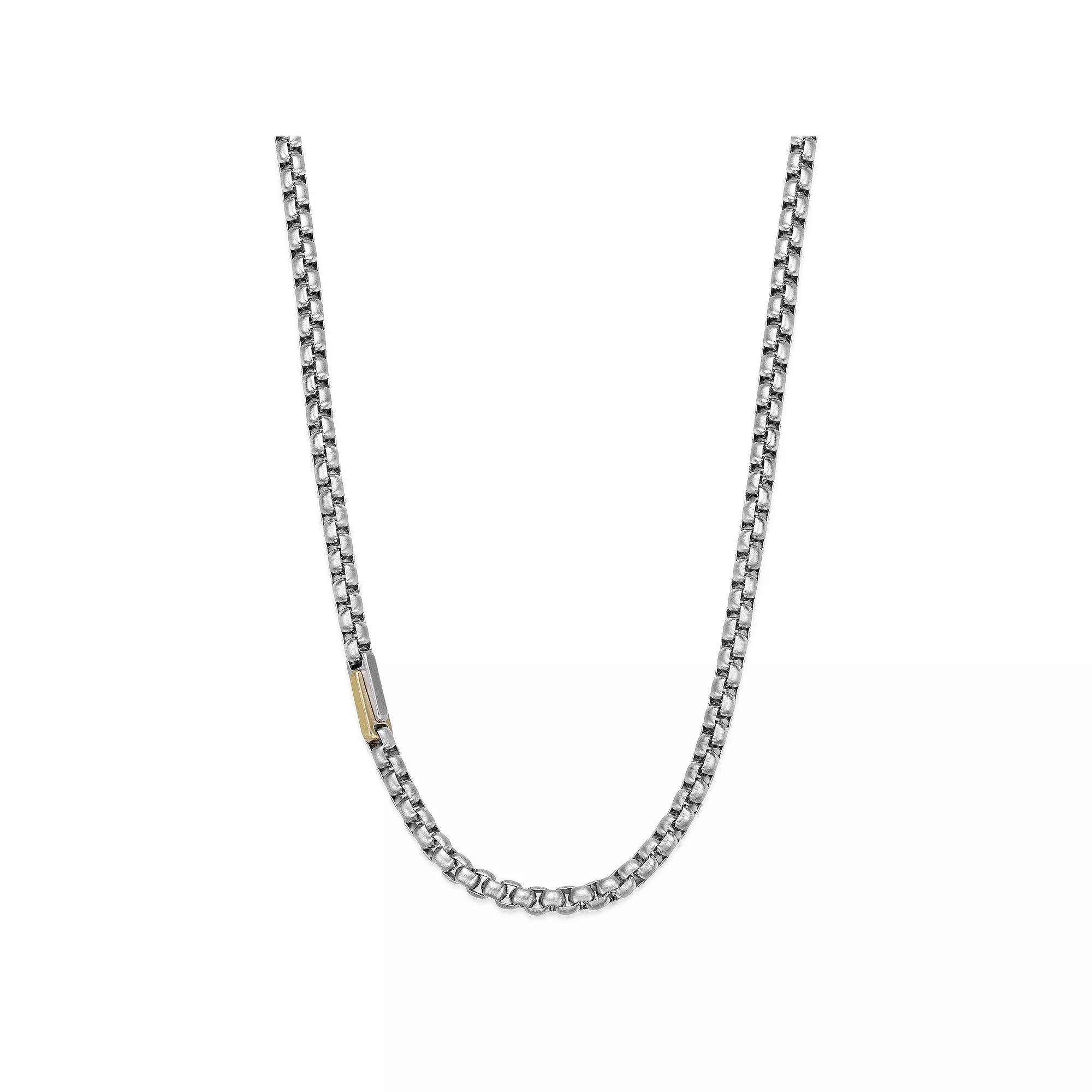 LYNX Men's Two Tone Stainless Steel Box Chain Necklace, Size: 22", Gold Tone Product Image