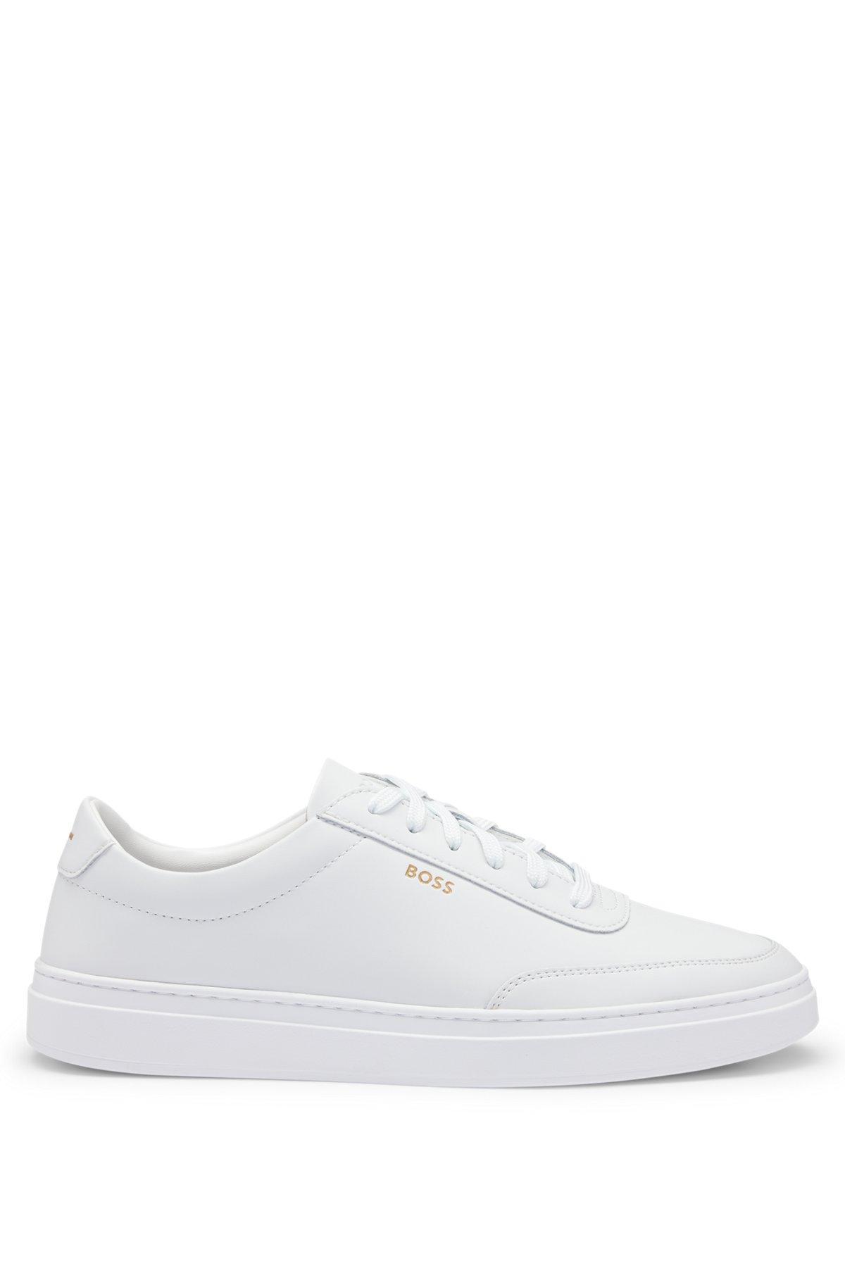 BOSS - Coated-leather trainers with gold-tone logo - White Product Image