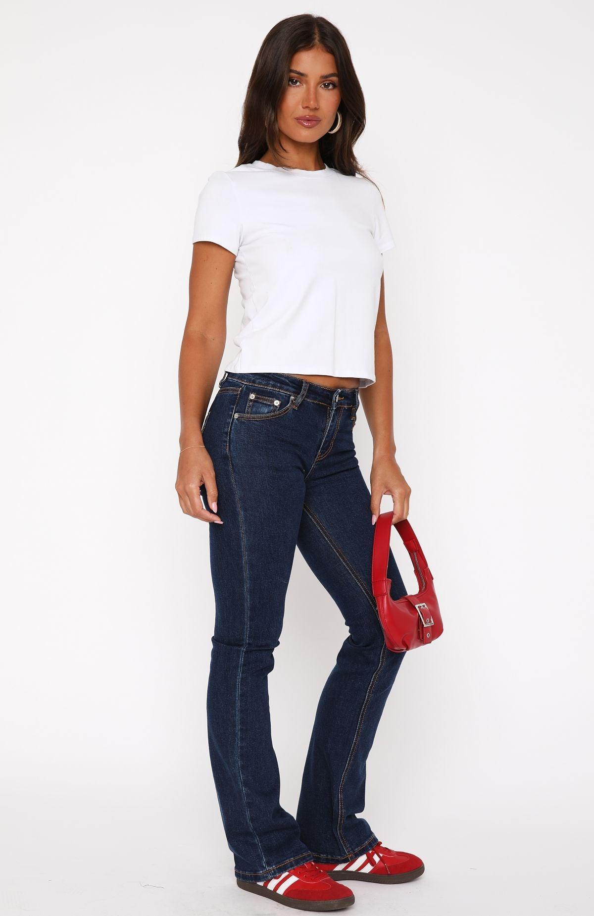 Wait For No One Low Rise Bootleg Jeans Dark Blue Product Image