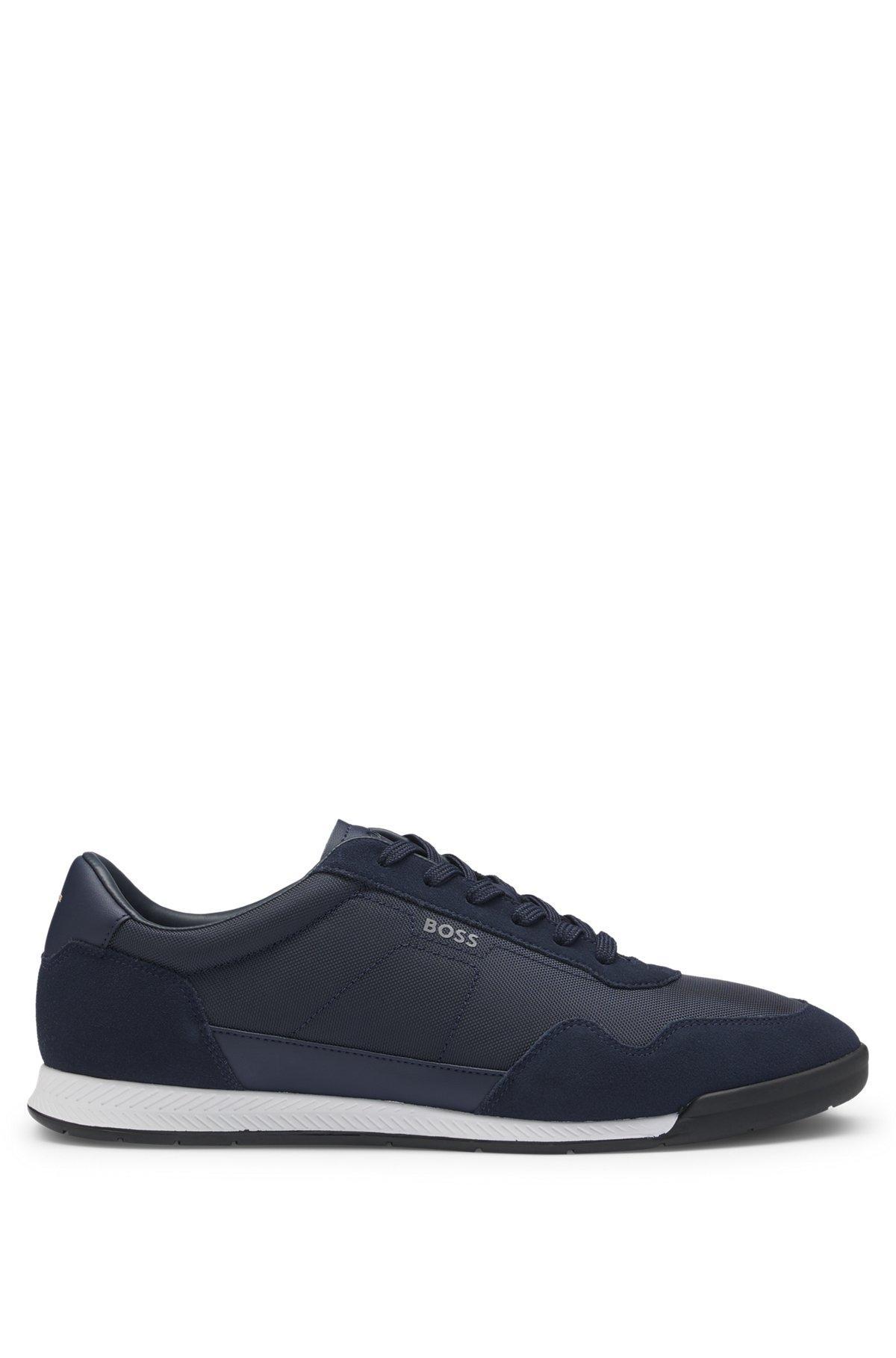 Mixed-material lace-up trainers with suede trims Product Image