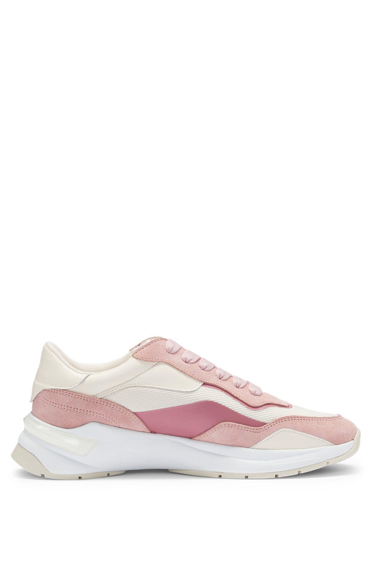 BOSS - Lace-up trainers with suede, mesh and faux leather - light pink Product Image