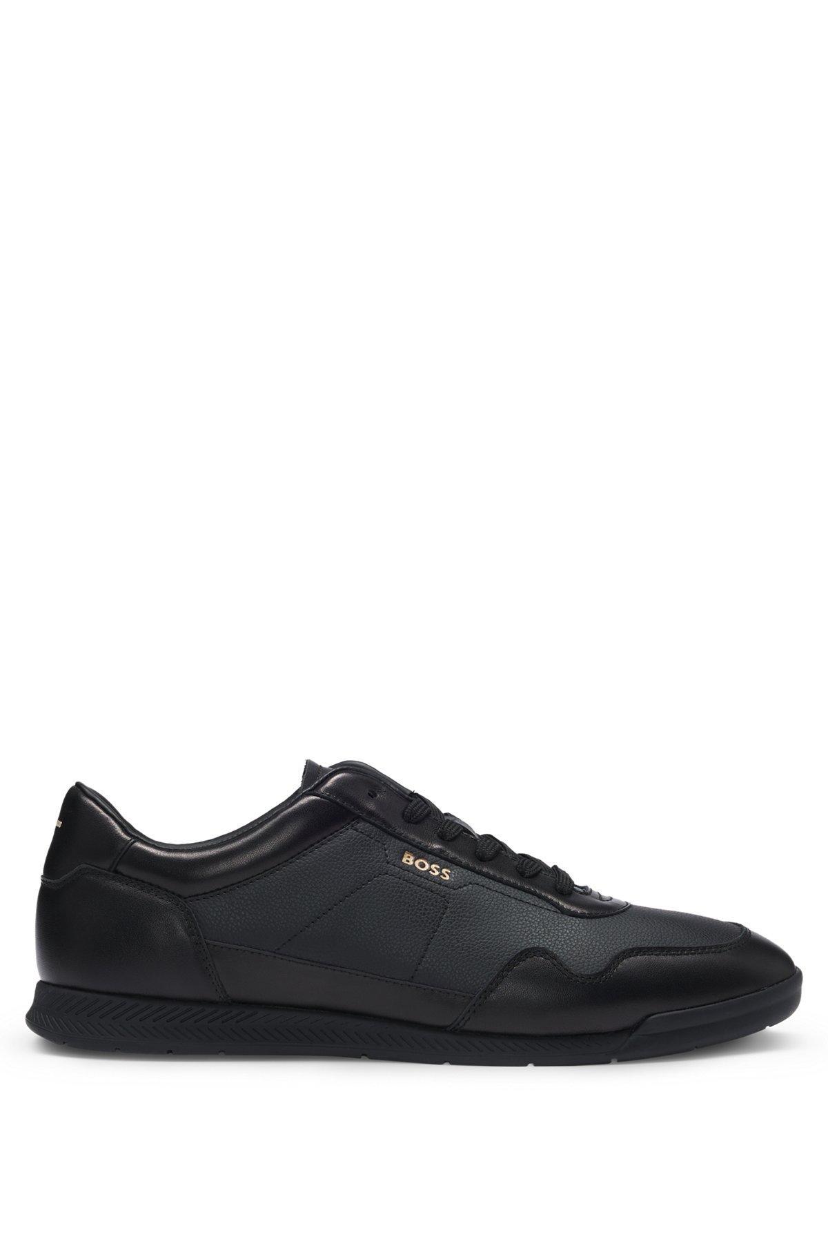 Faux-leather trainers with gold-tone branding Product Image