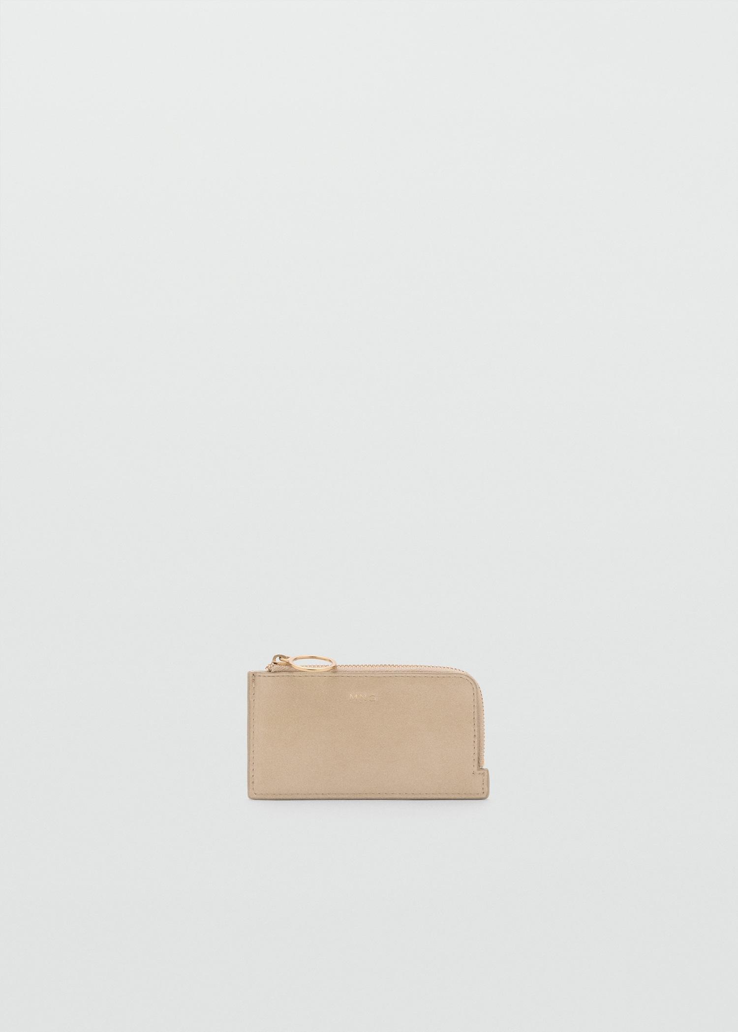 Hammered leather-effect card holder with zipper - Women | MANGO USA Product Image