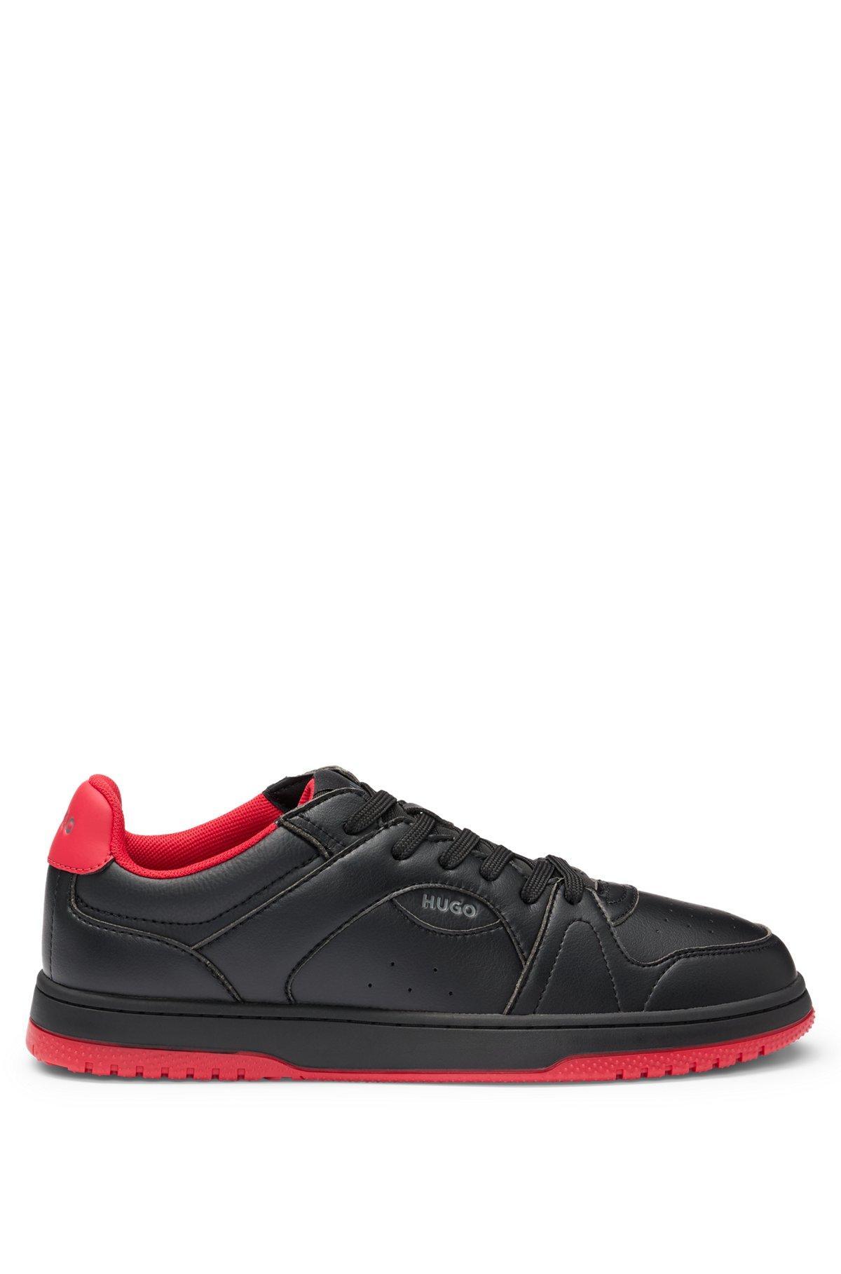 HUGO - Faux-leather sneakers with contrasting details - Black Product Image