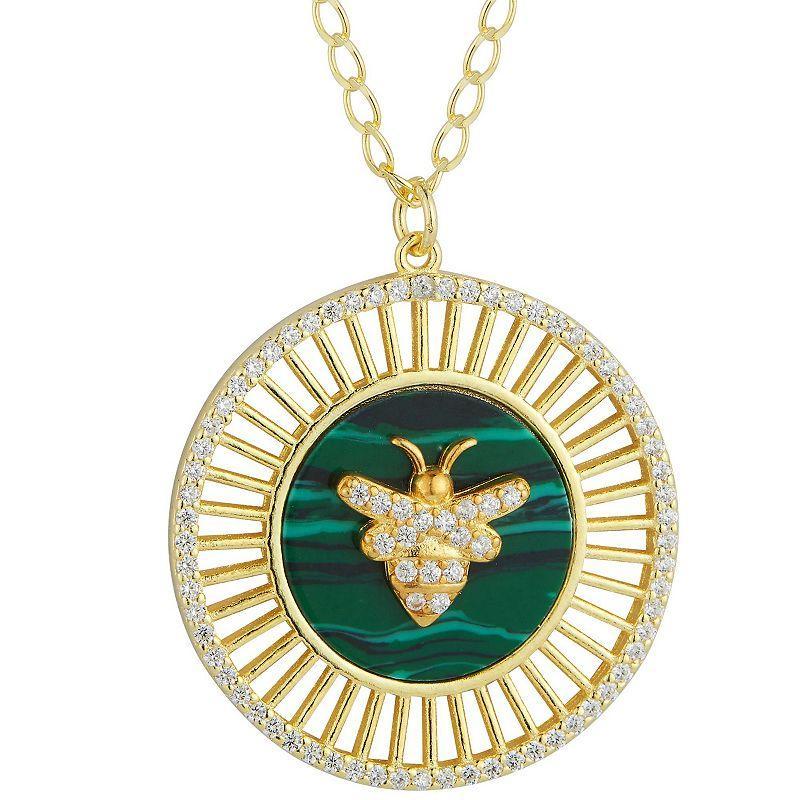 Sunkissed Sterling Cubic Zirconia Bee Medallion Necklace, Women's, Size: 18", Gold Tone Green Product Image