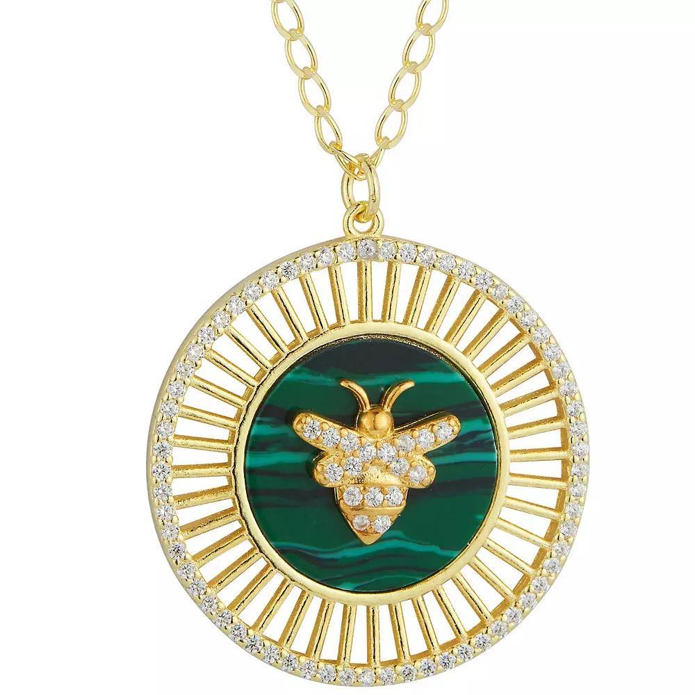 Sunkissed Sterling Cubic Zirconia Bee Medallion Necklace, Women's, Size: 18", Gold Tone Green Product Image
