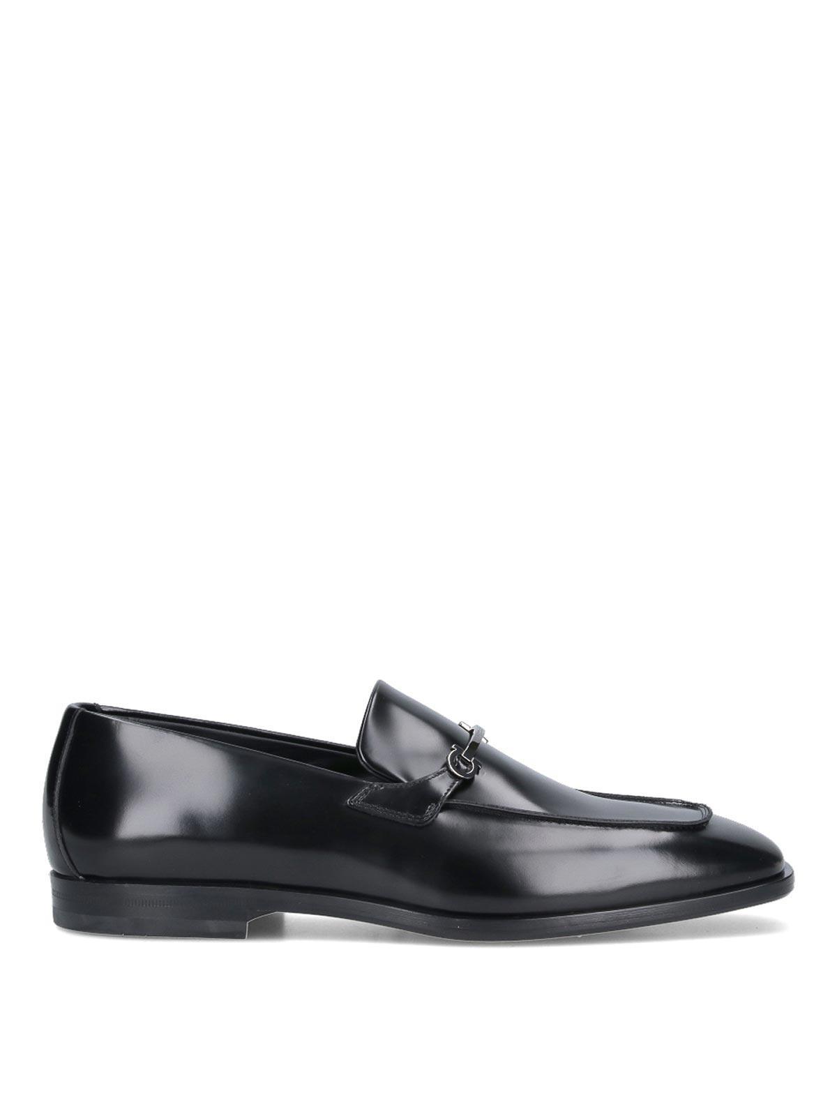 FERRAGAMO Black Leather Fedro Loafers Product Image