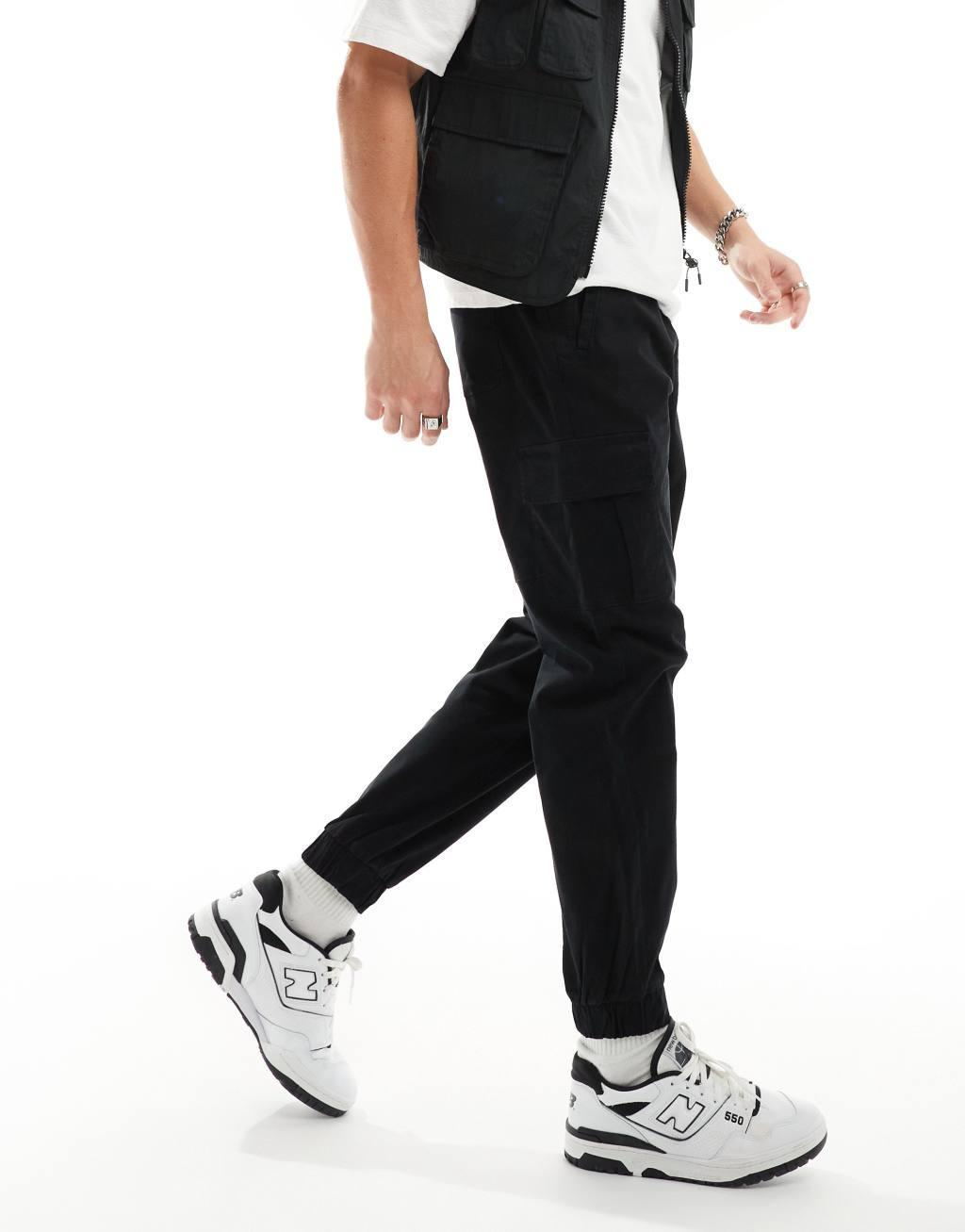 Bershka cargo pants with cuff in black Product Image