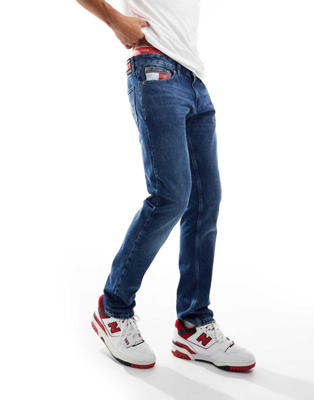 Tommy Jeans Scanton slim jeans in mid wash with flag details Product Image
