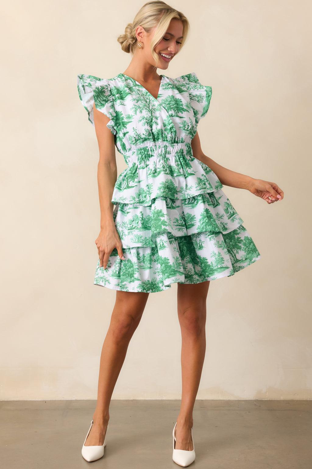 Bridget Eden Green Toile Cotton Ruffle Mini Dress Product Image