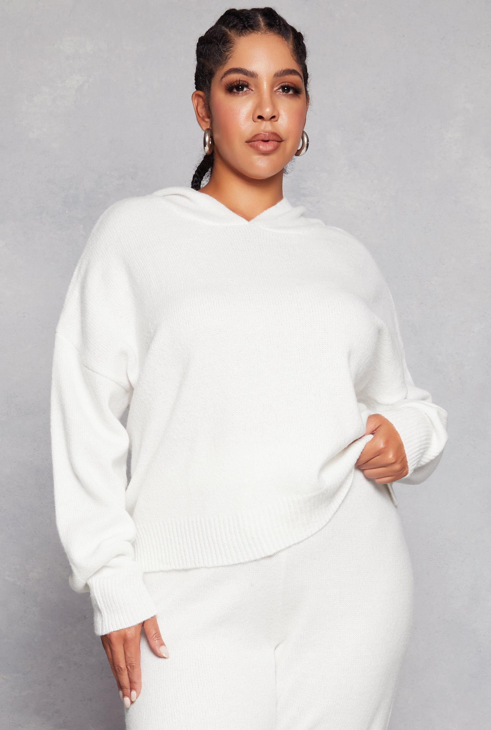 Womens Plus Size Brushed Knit Pullover Hoodie Product Image