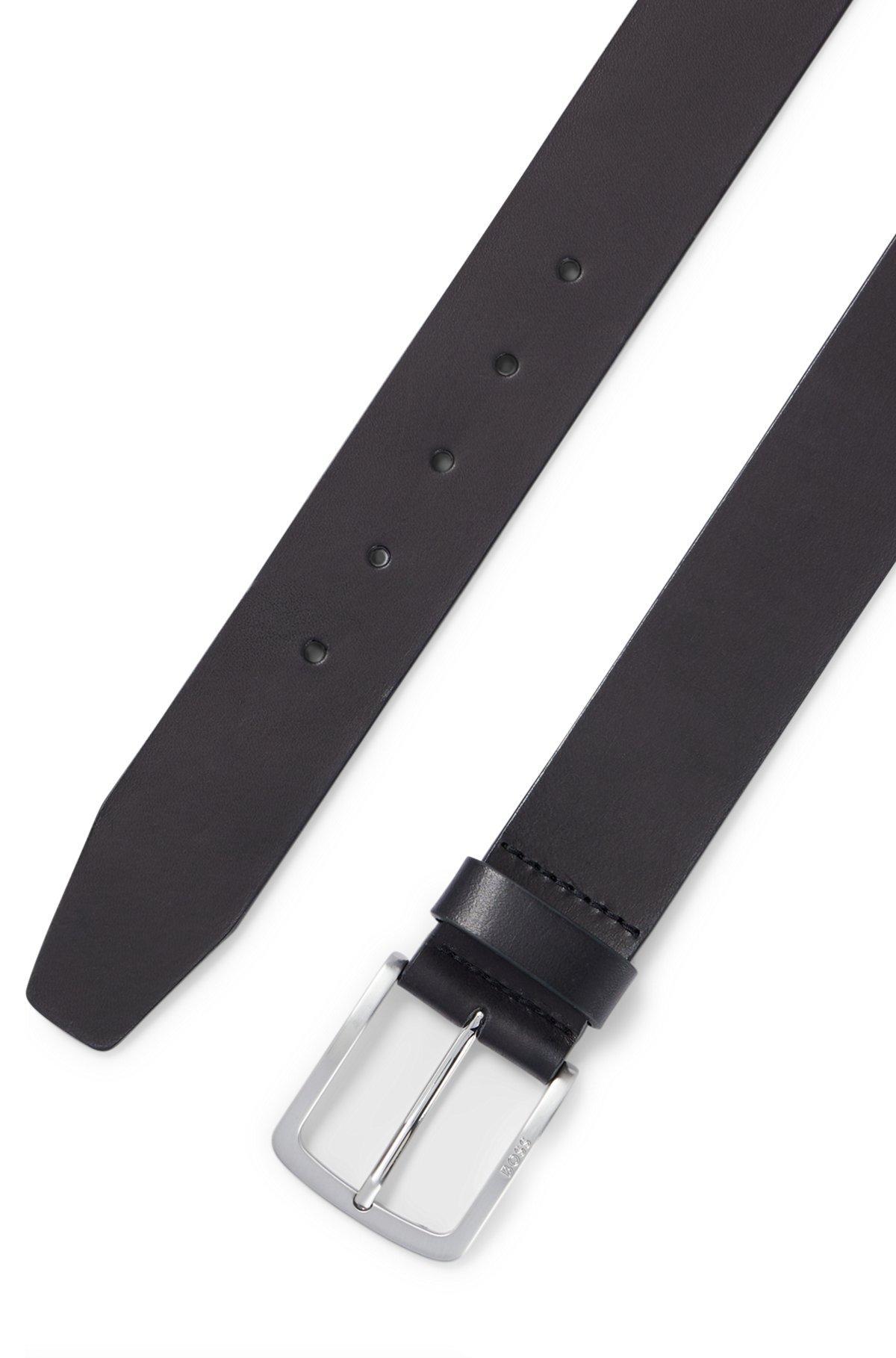 BOSS - Italian-leather belt with logo-engraved buckle - Black Product Image