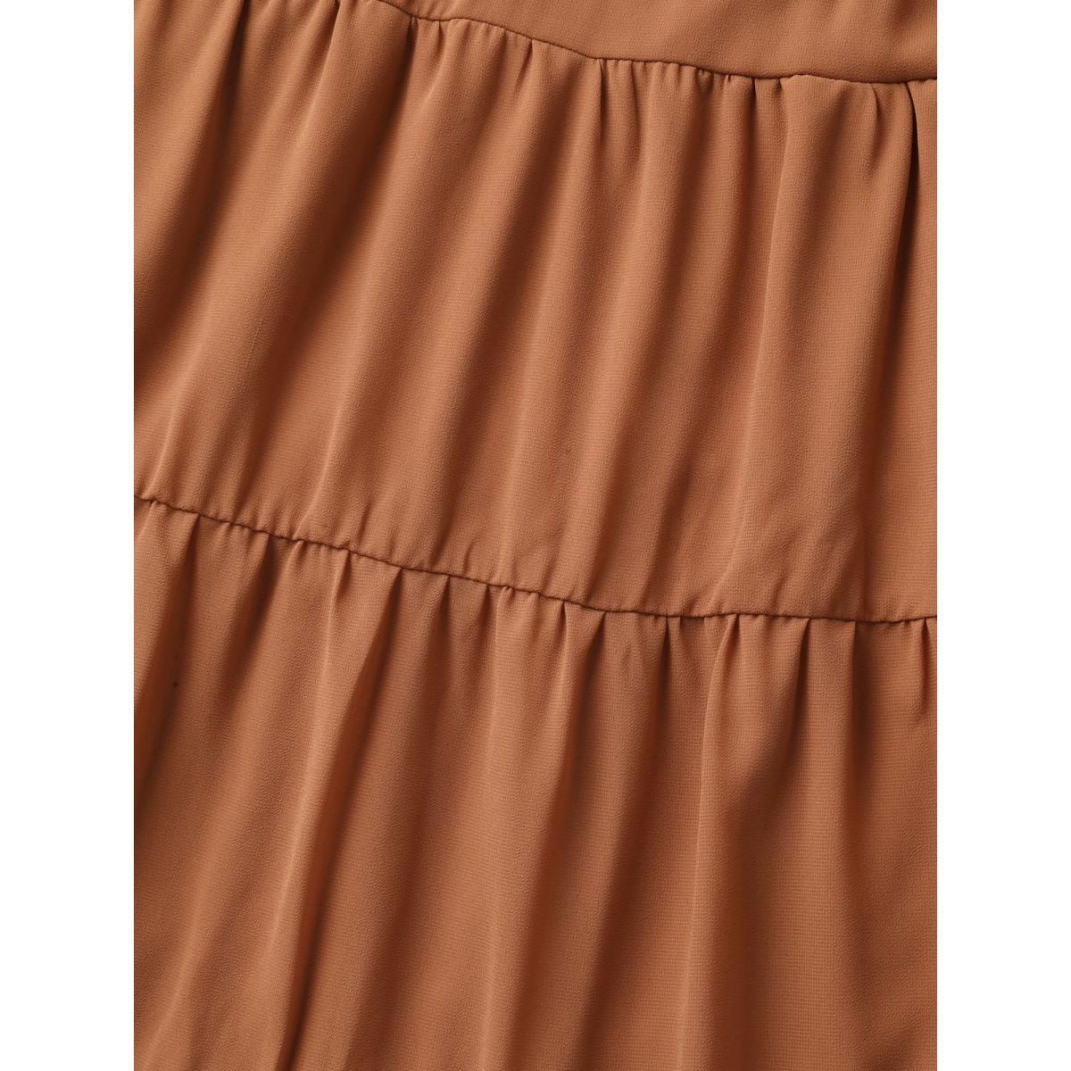 Plus Size Chiffon Floral Embroidered Tiered Midi Dress Bronze Women Embroidered Notched collar Cap Sleeve Curvy BloomChic 12/L Product Image