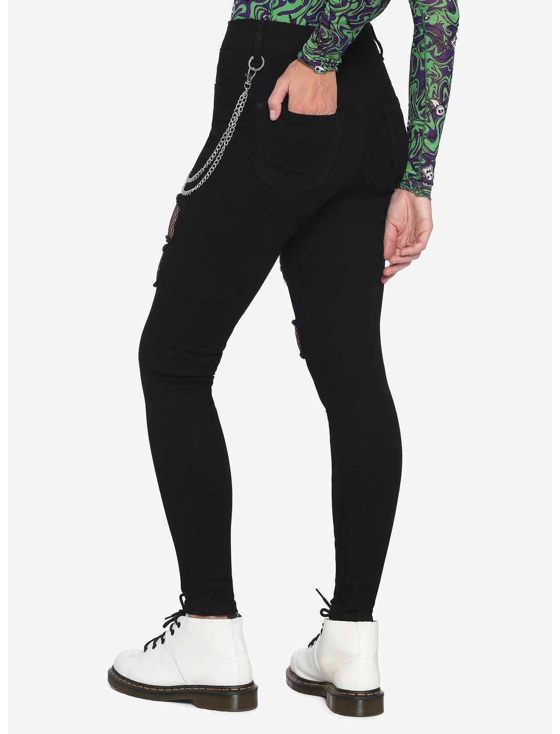 Black Fishnet Destructed Chain Jeans Product Image