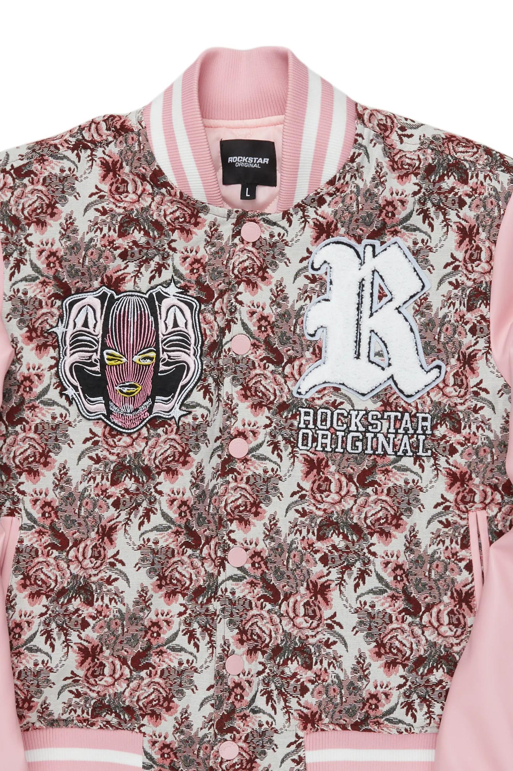 Lakiela Pink Oversized Tapestry Varsity Jacket Female Product Image