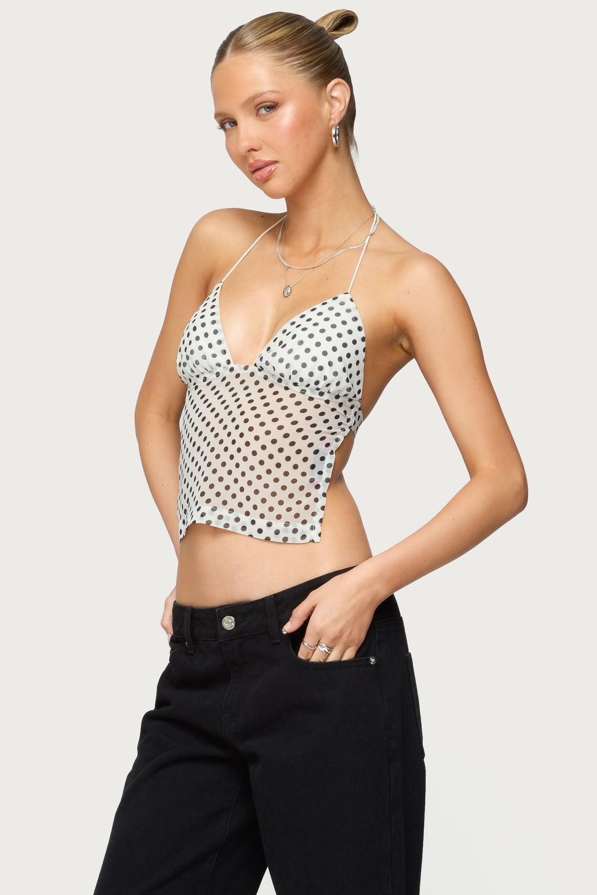 Polka Dot Backless Chiffon Top Product Image