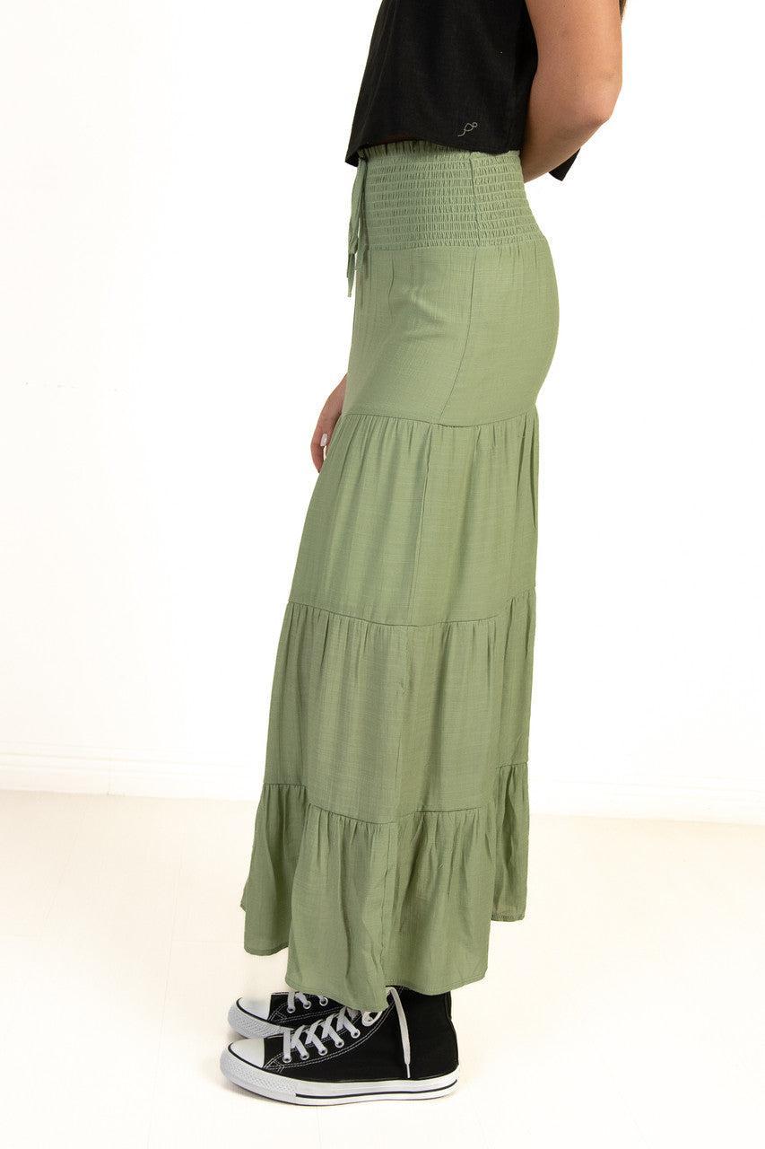 Moss Green Smocked Waist Maxi Skirt Product Image