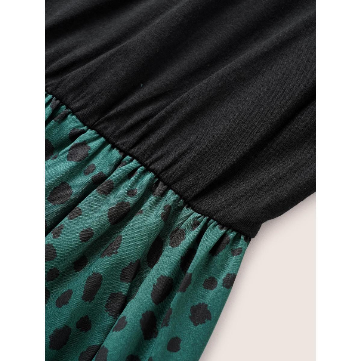 Plus Size Scoop Neck Leopard Patchwork Belted Dress Cyan Women Casual Non Sleeveless Curvy Midi Dress BloomChic 22-24/3X Product Image