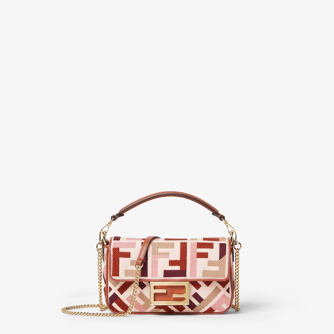 Baguette MiniCanvas bag with multicolor FF embroidery Product Image