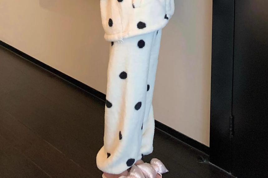 Pajama Set: Dotted Fleece Zip-Up Jacket + Pants Product Image