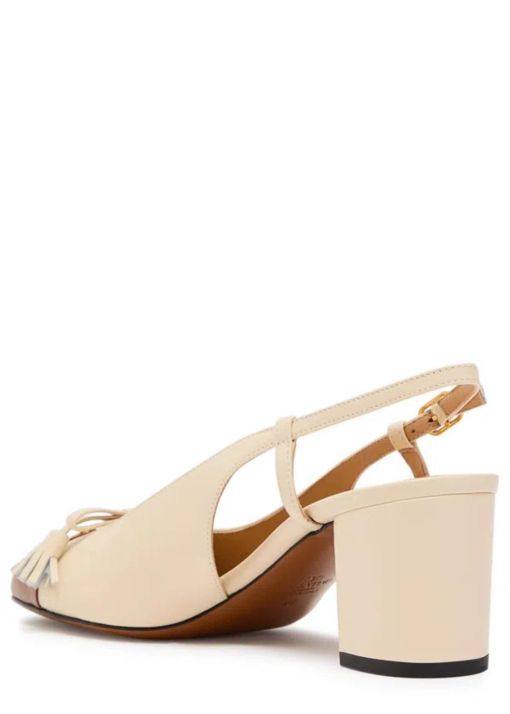 VALENTINO GARAVANI Leather Vlogo Signature Pumps With Slingback Strap In Neutral Product Image