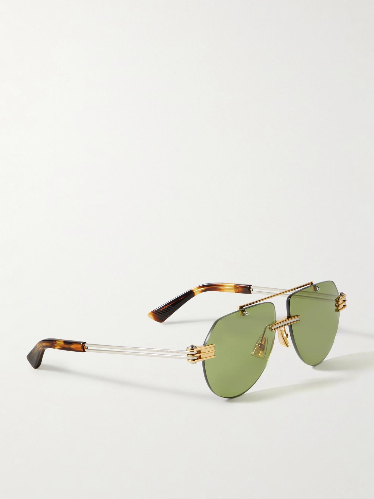 BOTTEGA VENETA Aviator-style Gold And Silver-tone Sunglasses In Green Product Image