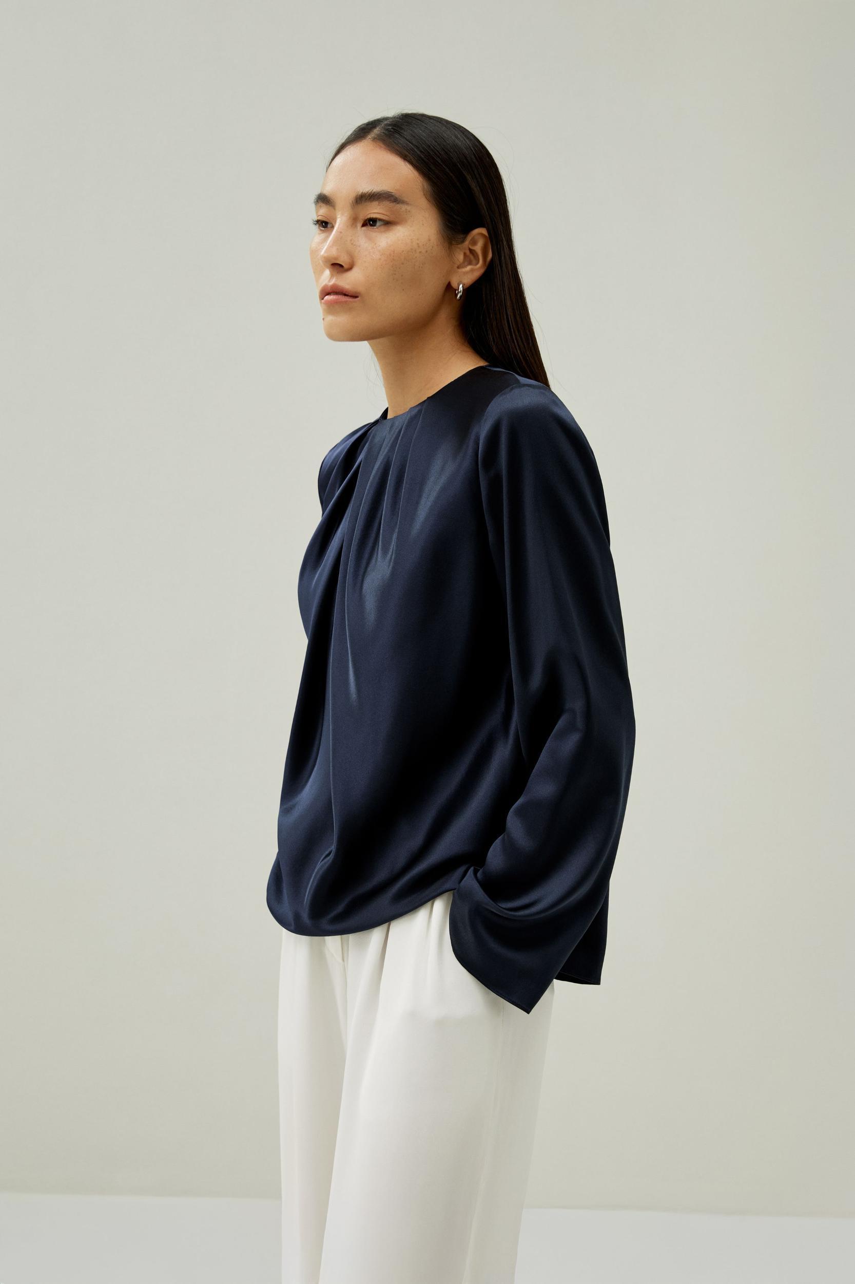 Silk Ruched-Neck Top Product Image