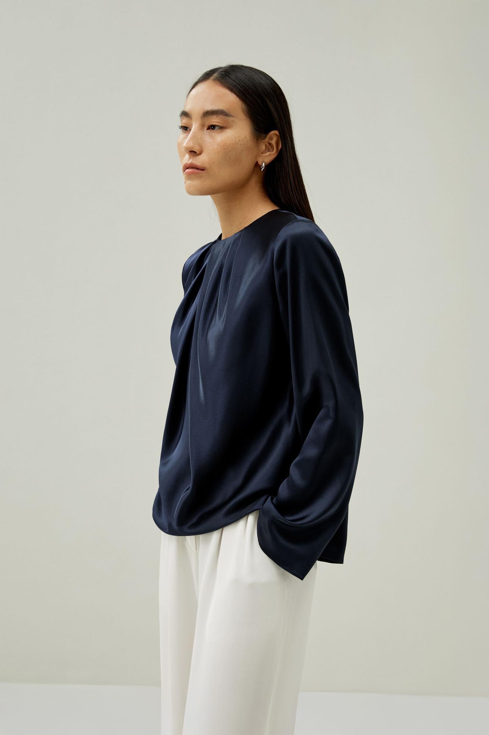 Silk Ruched-Neck Top Product Image